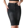 thumbnail image 1 of DARING DIVA Women's Denim Raw Hem Pockets Pencil Skirt 2XL Black, 1 of 7