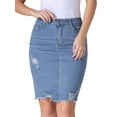 thumbnail image 1 of Unique Bargains Women's Denim High Waisted Above the Knee Pencil Skirt S Light Blue, 1 of 7
