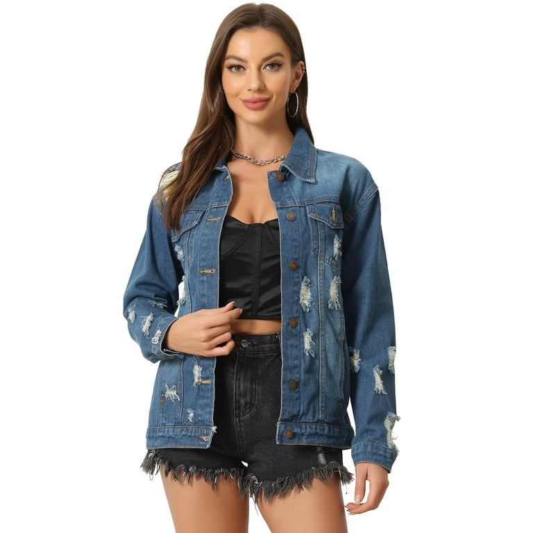Denim jacket distressed womens online