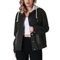 thumbnail image 1 of Unique Bargains Women's Denim Long Sleeves Jacket with Detachable Hoodie 2XL Black, 1 of 7
