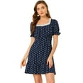 thumbnail image 1 of Unique Bargains Women's Dots Print Square Neck Ruffle Hem Above Knee Casual Dress S Dark Blue, 1 of 6