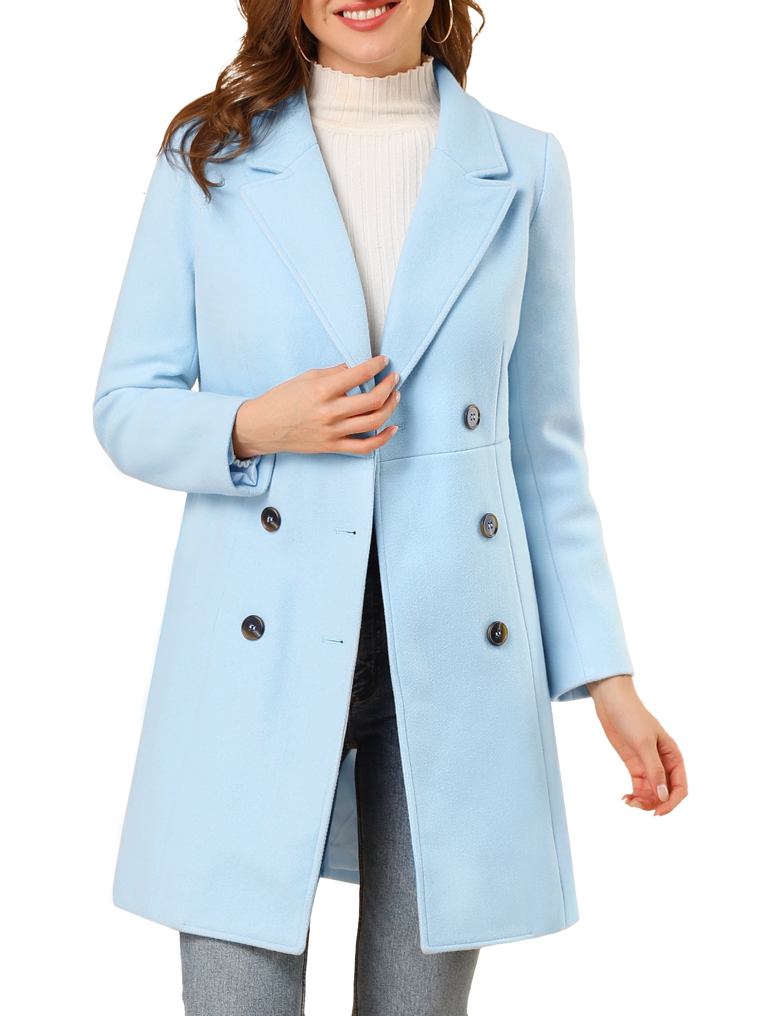 Unique Bargains Women s Double Breasted Notched Lapel Long Sleeve