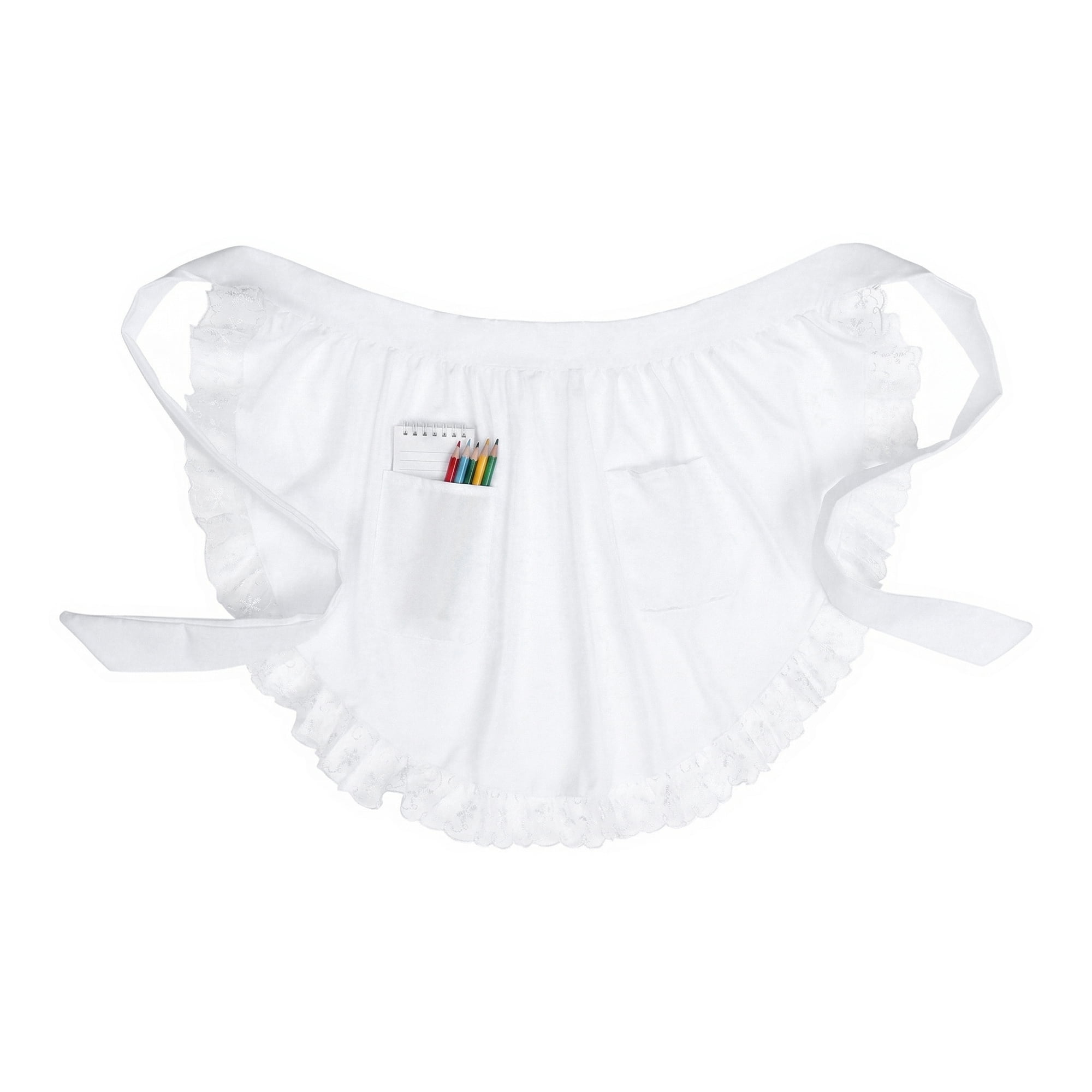 Unique Bargains Women's Durable Polyester Aprons 26.4x16.8in White with Lace Trim