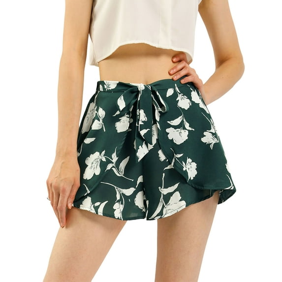 Unique Bargains Women's Elastic Waist Casual Summer Beach Floral Shorts