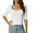 thumbnail image 1 of Women's Half Sleeve Square Neck T Shirts Slim Fitted Ribbed Knit Casual Tee S White, 1 of 6