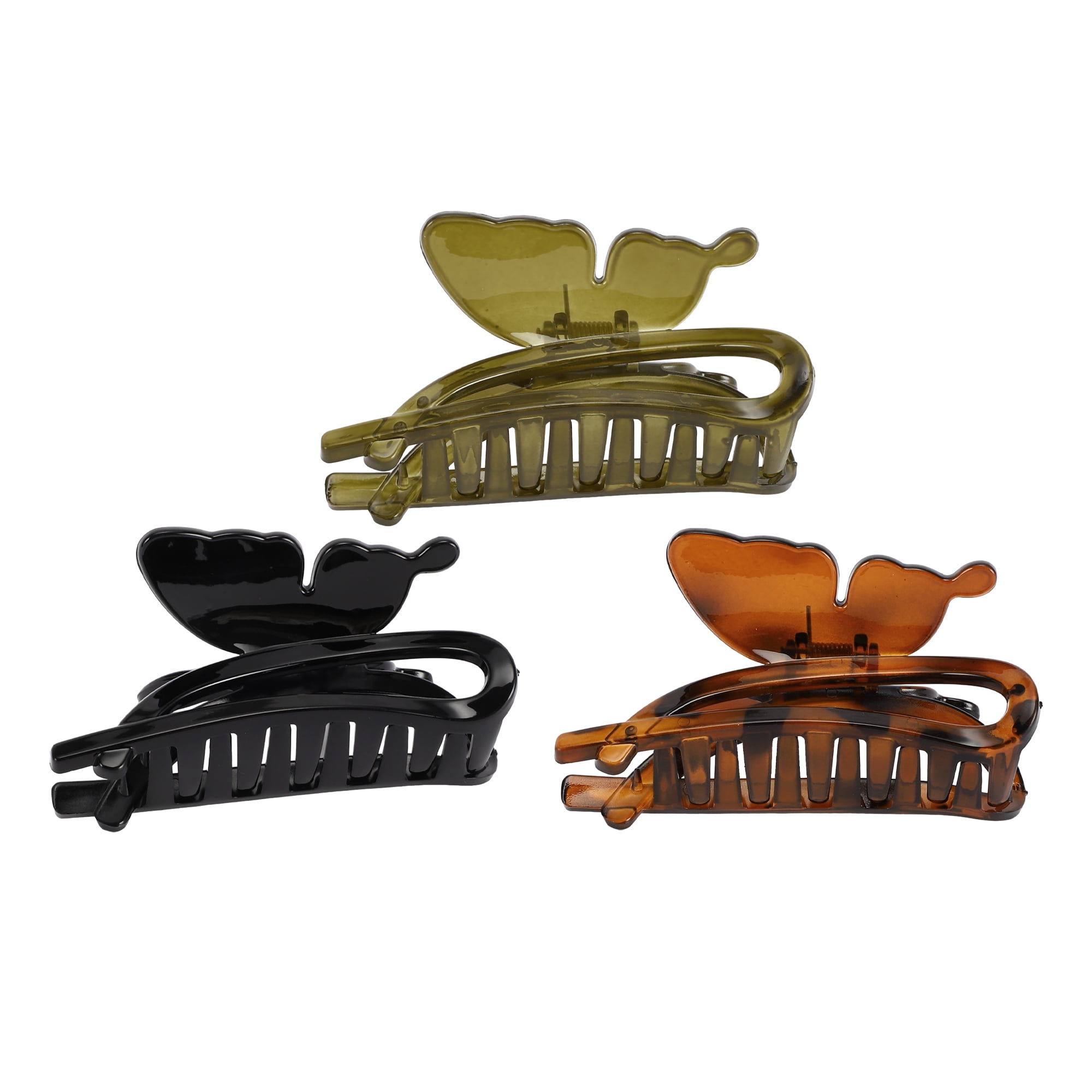 Unique Bargains Women's Elegant Butterfly Hair Clips 4.33"x2.72"x2.05" 3 Pcs Black Brown Green