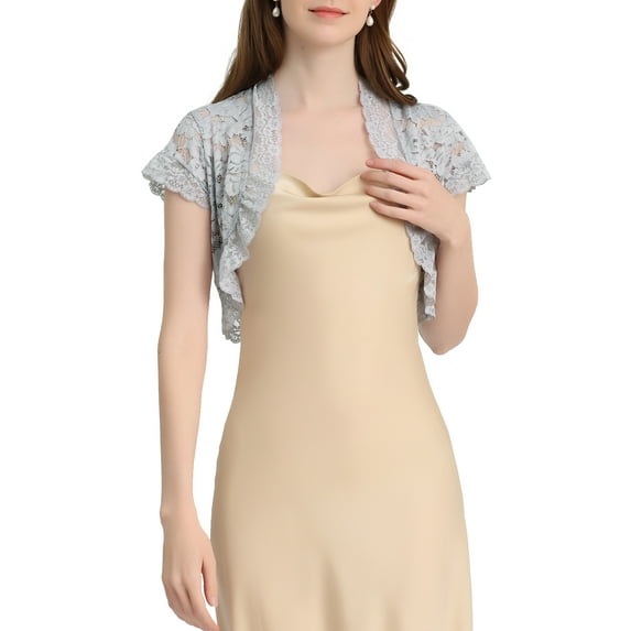 Unique Bargains Women's Elegant Cardigan Sheer Floral Lace Shrugs Top