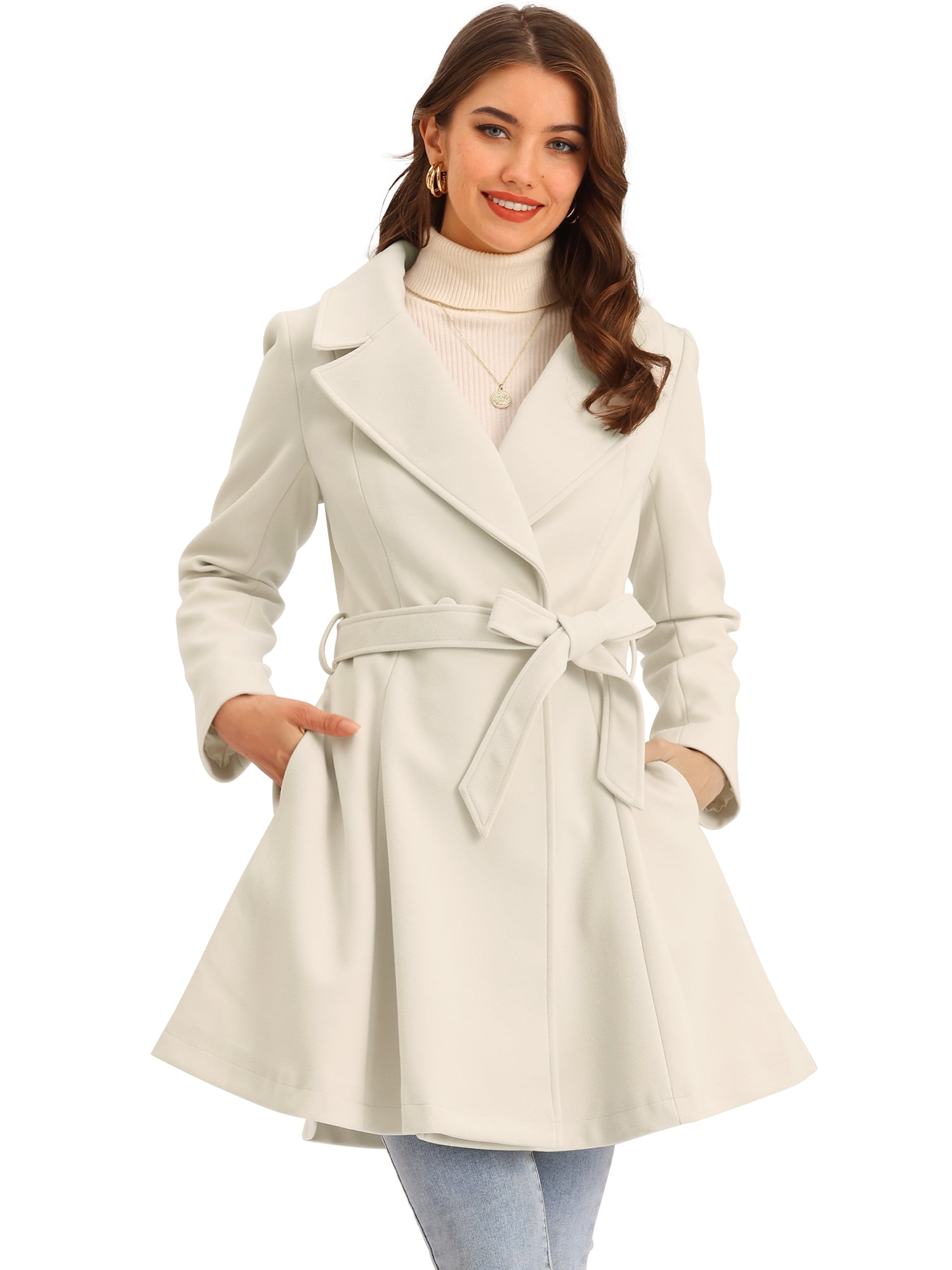 DARING DIVA Women's Shawl Collar Single Belted Long Outerwear Coats Light Apricot S