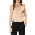 thumbnail image 1 of Unique Bargains Women's Elegant Sleeveless Bow Tie Neck Solid Work Blouse Tops S Champagne, 1 of 6