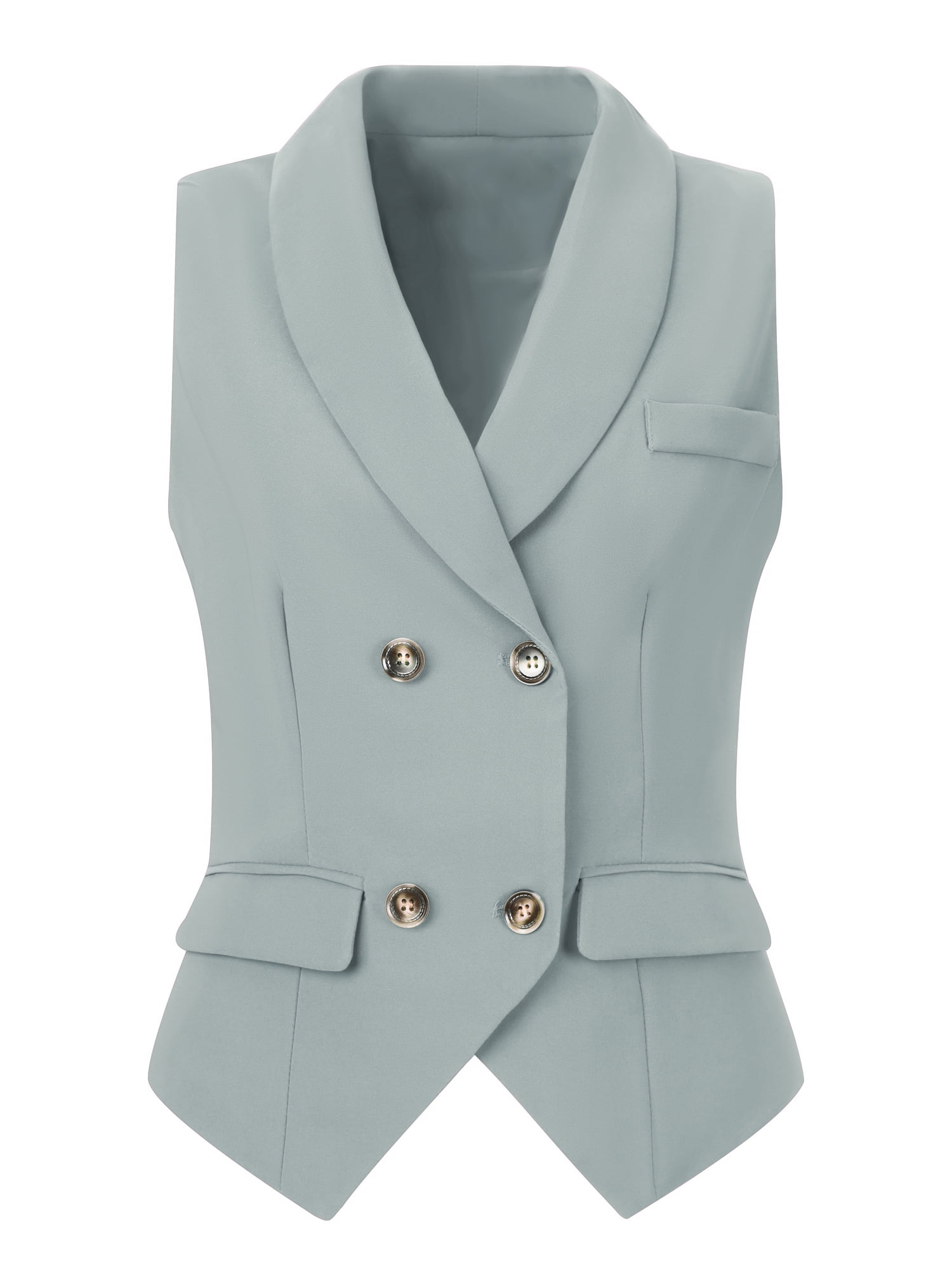 DARING DIVA Women's Waistcoat Double Breasted Shawl Lapel Suit Vest L Gray