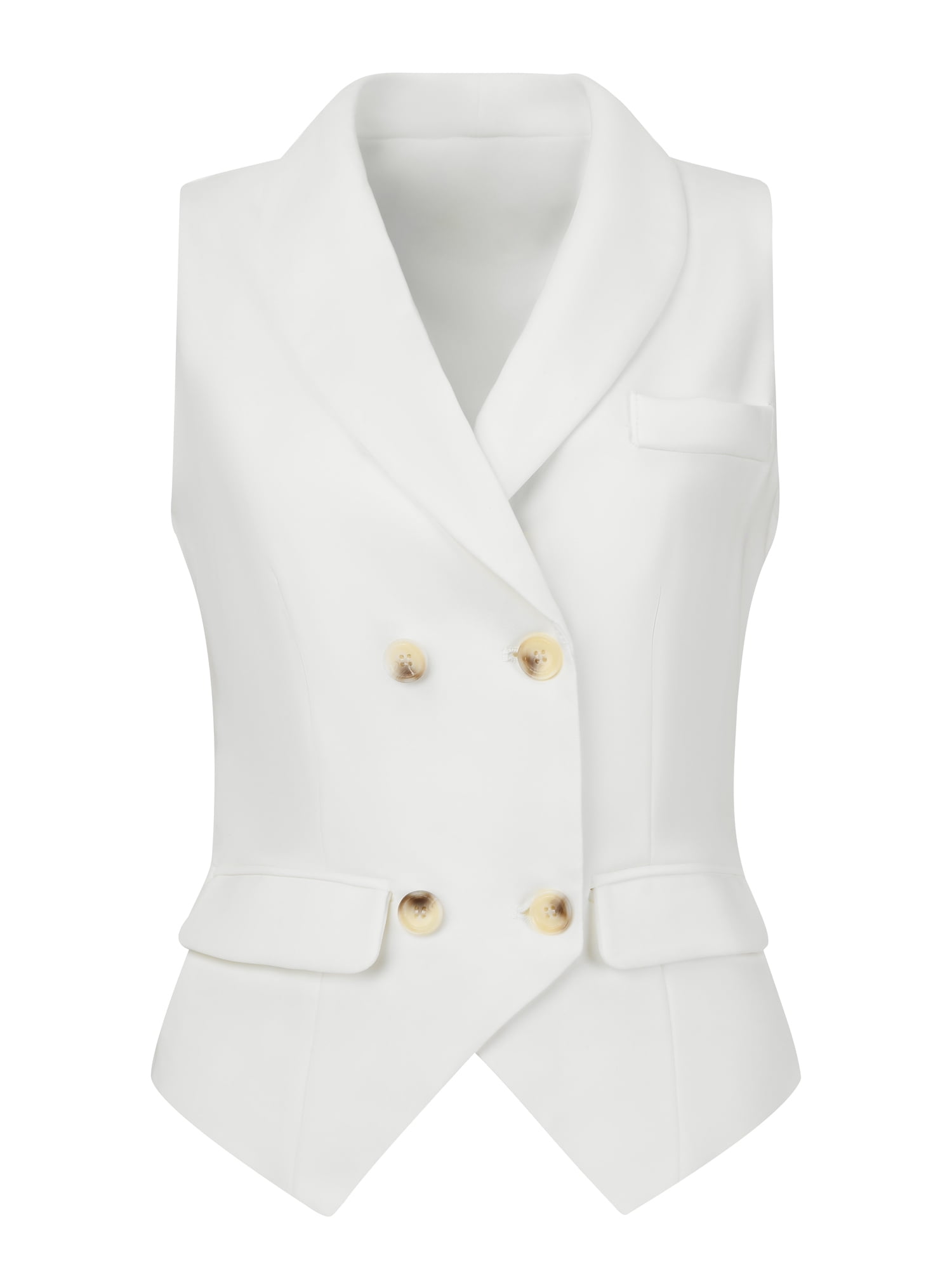 DARING DIVA Women's Waistcoat Double Breasted Shawl Lapel Suit Vest M White