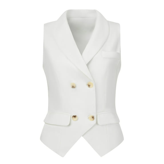 DARING DIVA Women's Waistcoat Double Breasted Shawl Lapel Suit Vest M White