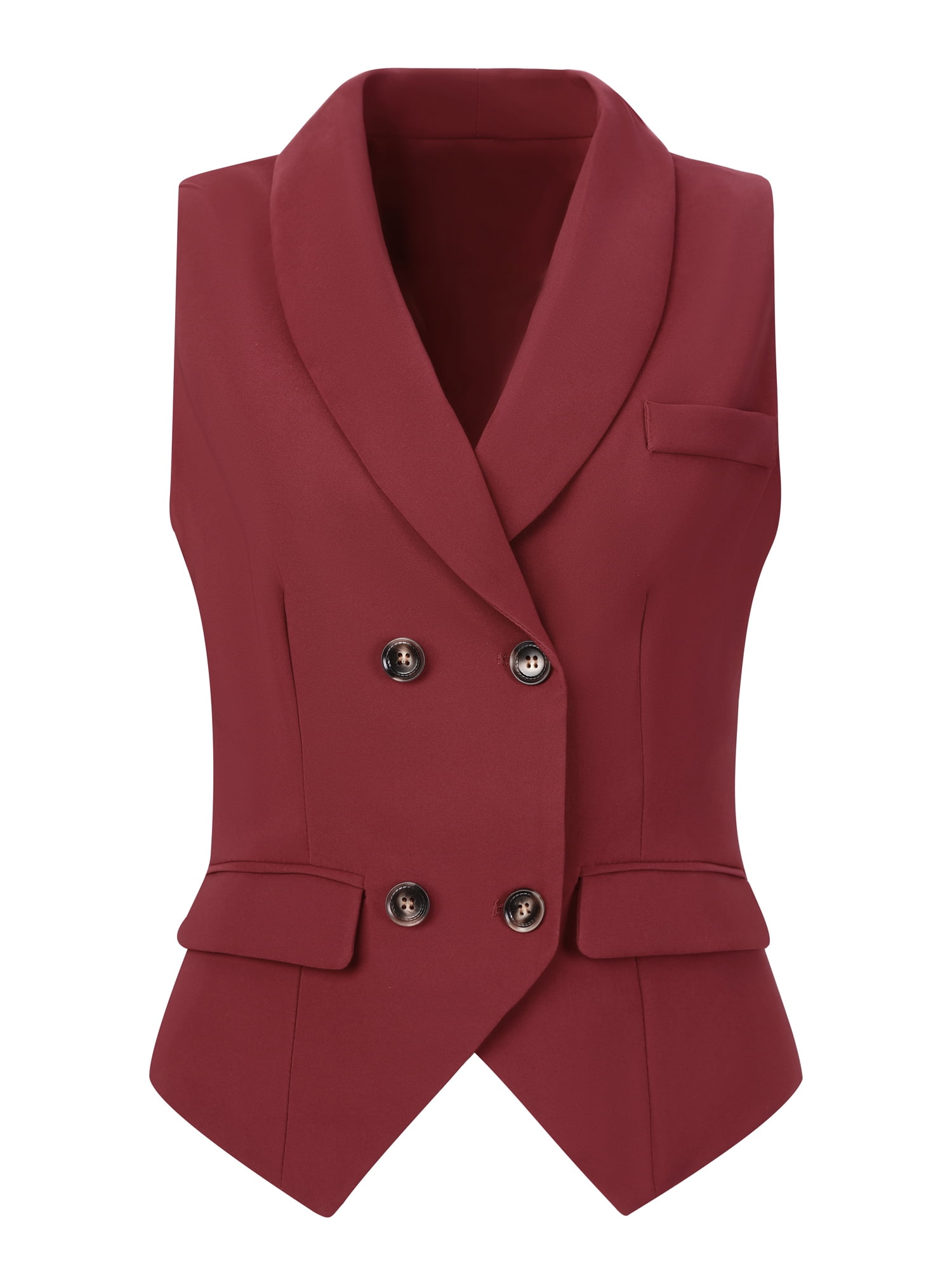 DARING DIVA Women's Waistcoat Double Breasted Shawl Lapel Suit Vest XS Burgundy