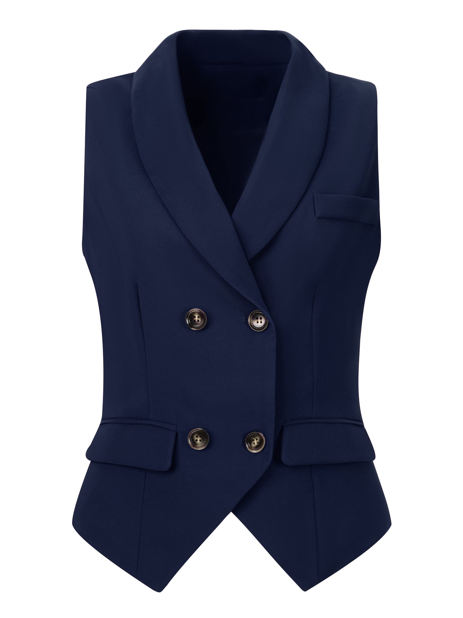 DARING DIVA Women's Waistcoat Double Breasted Shawl Lapel Suit Vest XS Dark Blue