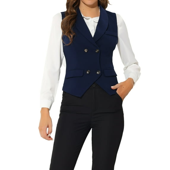 Unique Bargains Women's Elegant Waistcoat Double Breasted Shawl Lapel Suit Vest