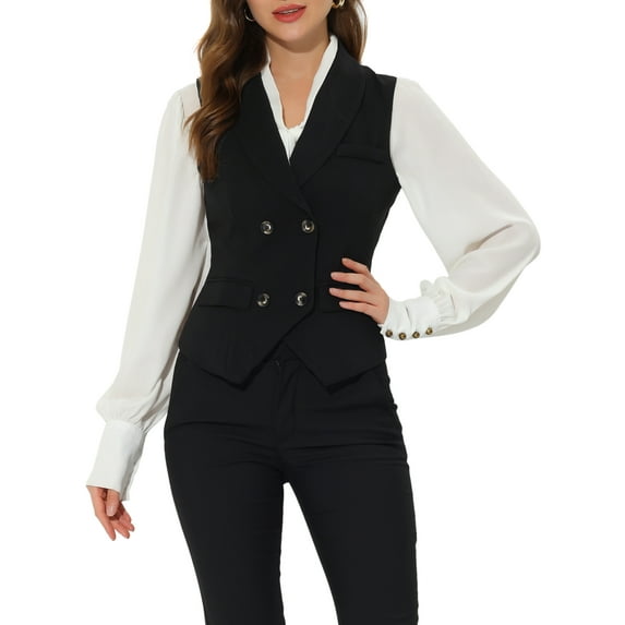 Unique Bargains Women's Elegant Waistcoat Double Breasted Shawl Lapel Suit Vest