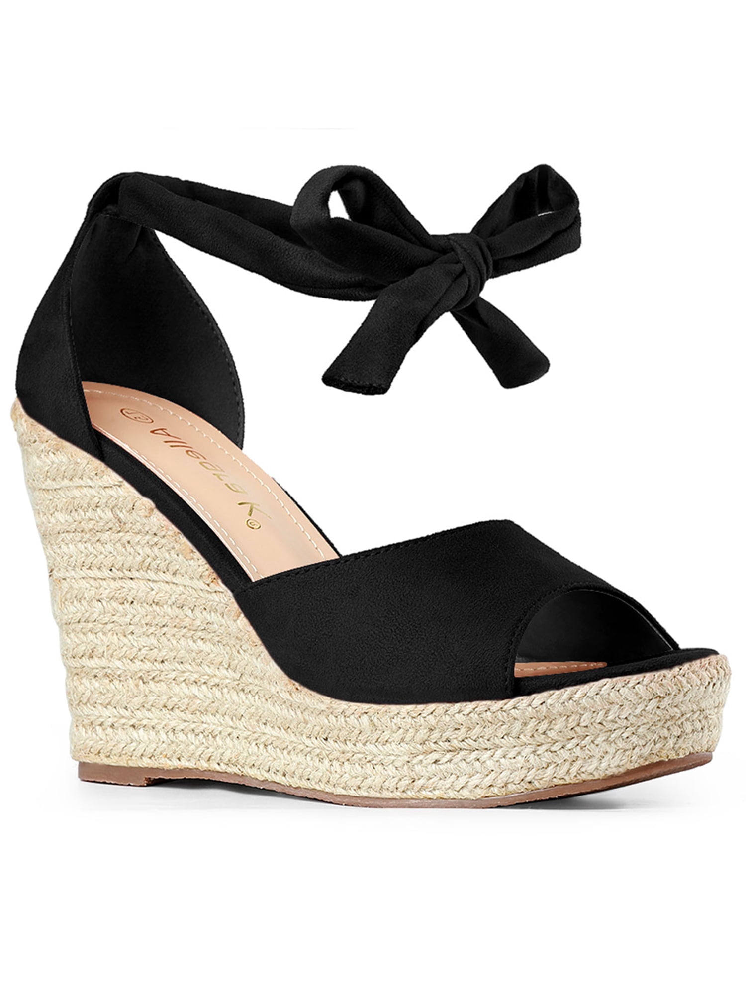 Unique Bargains Women's Espadrilles Tie Up Ankle Strap Sandals Black (Size 7.5)