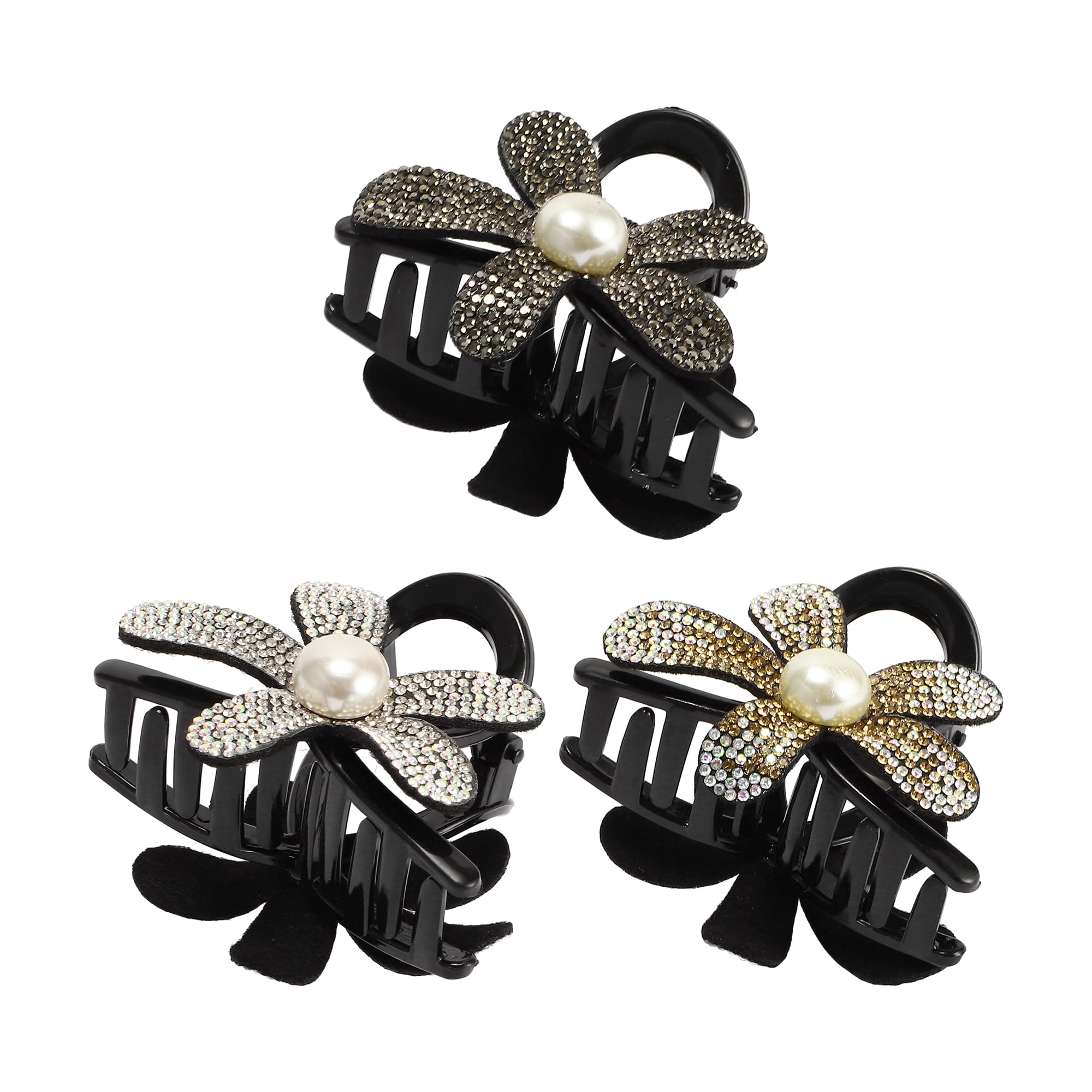 Unique Bargains Women's Fashion Elegant Rhinestones Hair Clips Multicolor 3 Pcs