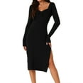 thumbnail image 1 of Unique Bargains Women's Fashion Long Sleeve Slim Fit Ribbed Knit Sweater Midi Dresses M Black, 1 of 6