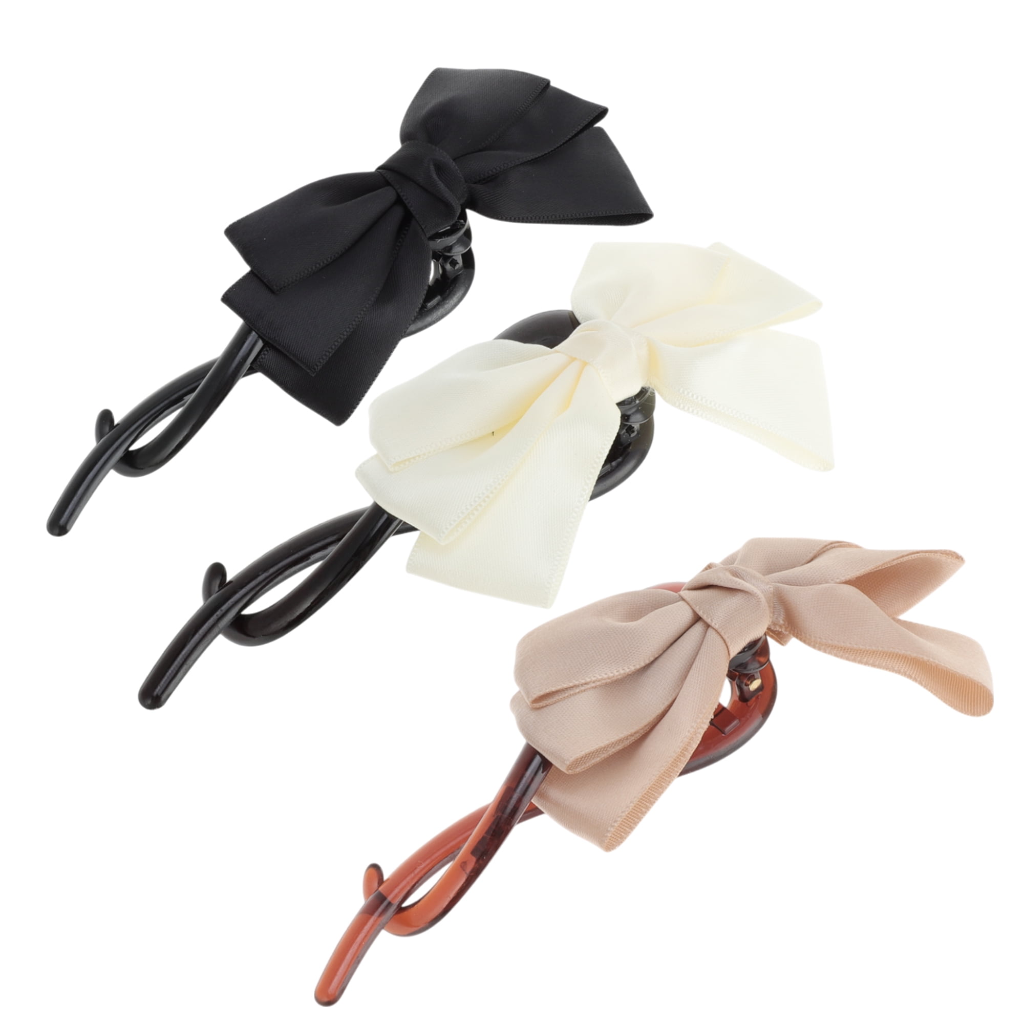 Unique Bargains Women's Fashionable Bow Design Hair Clips Brown Black Beige 3 Pcs