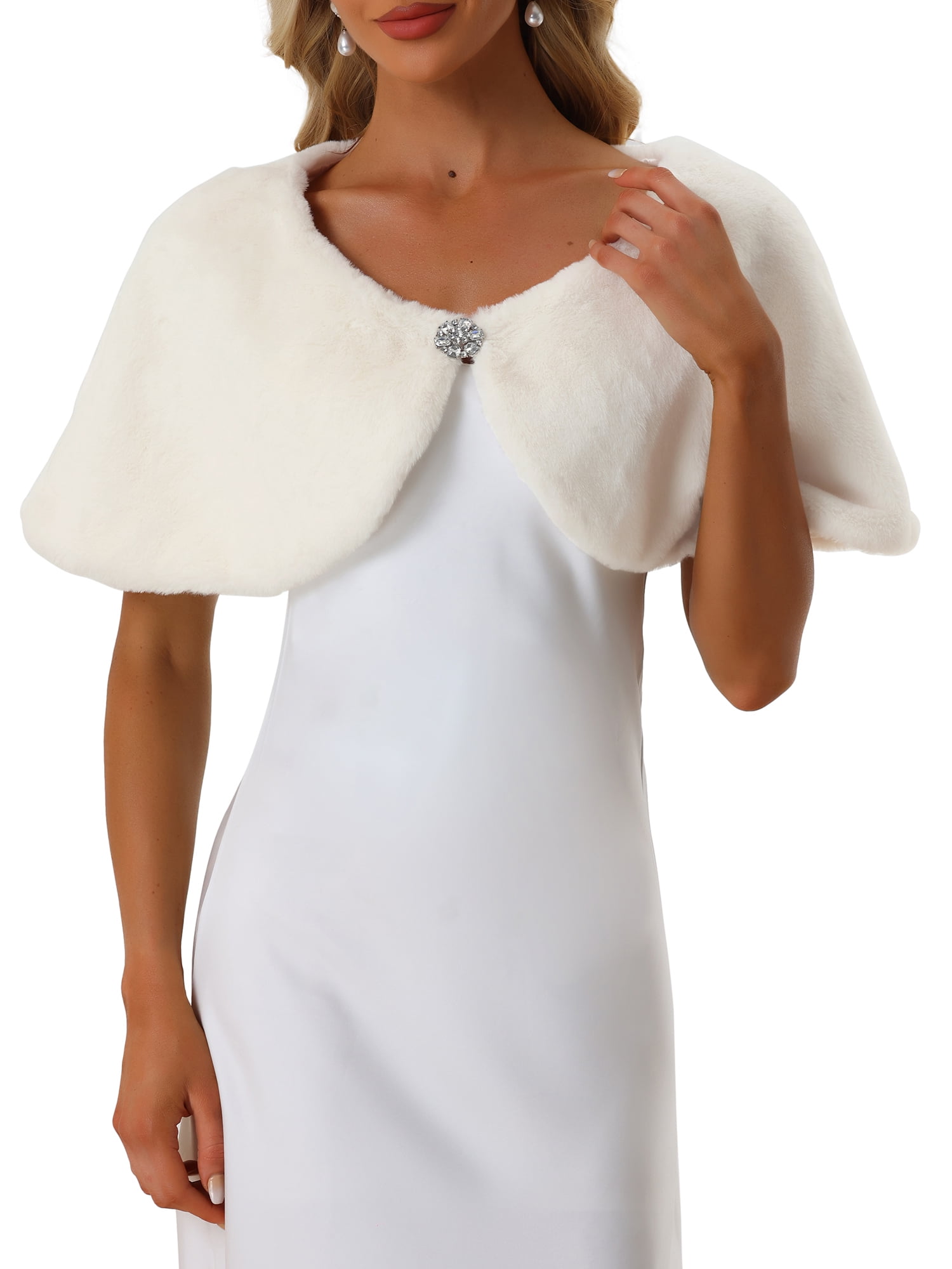 Unique Bargains Women's Faux Fur Shawl Bridal Wedding Party Wrap Stole Shrug XL White