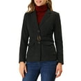 thumbnail image 1 of Unique Bargains Women's Faux Suede Belted Long Sleeve Single Breasted Blazer XL Black, 1 of 6
