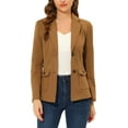 thumbnail image 1 of Unique Bargains Women's Faux Suede Belted Long Sleeve Single Breasted Blazer XS Brown, 1 of 6