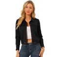 thumbnail image 1 of Unique Bargains Women's Faux Suede Point Collar Cropped Motorcycle Jacket S Black, 1 of 6
