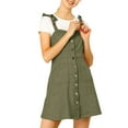 thumbnail image 1 of Unique Bargains Women's Faux Suede Strap Button Down A-Line Mini Overall Dress M Green, 1 of 6