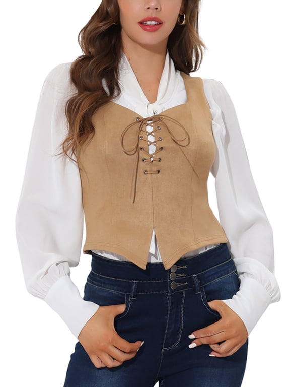 Women's Faux Suede Vest Lace Up Party Sleeveless Jacket