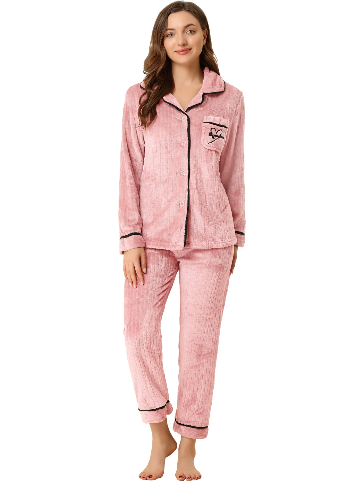 Unique Bargains Women’s Flannel Pajama Button Down Pj Lounge Sleepwear Sets