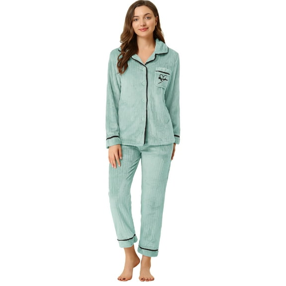 Unique Bargains Women’s Flannel Pajama Button Down Pj Lounge Sleepwear Sets