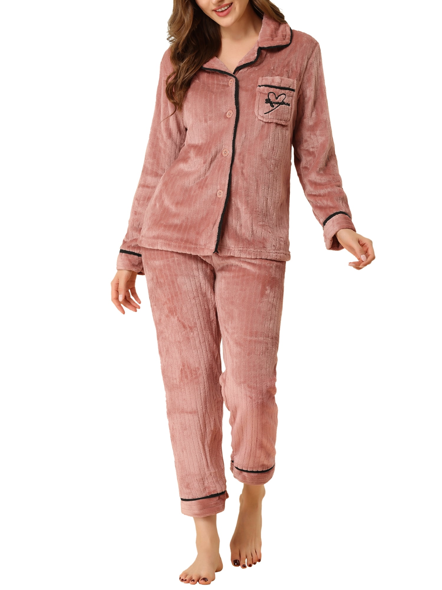 Unique Bargains Women’s Flannel Pajama Sleepwear Button Down Pj Lounge Sets