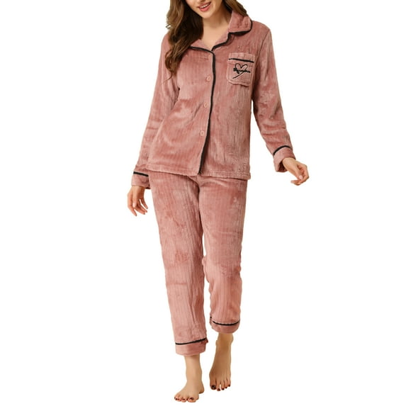 Unique Bargains Women’s Flannel Pajama Sleepwear Button Down Pj Lounge Sets