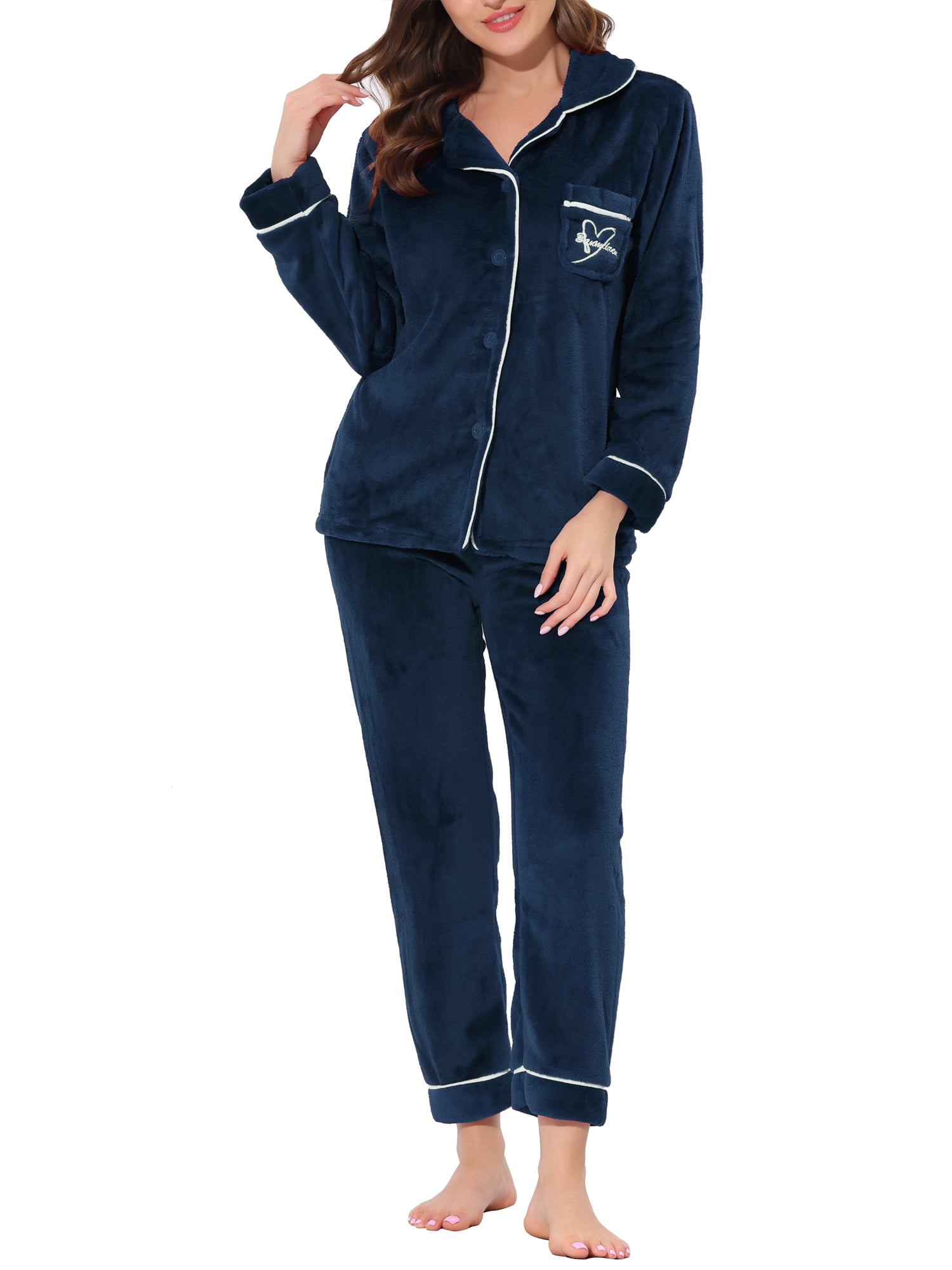 Unique Bargains Women’s Flannel Pajama Button Down Pj Lounge Sleepwear Sets