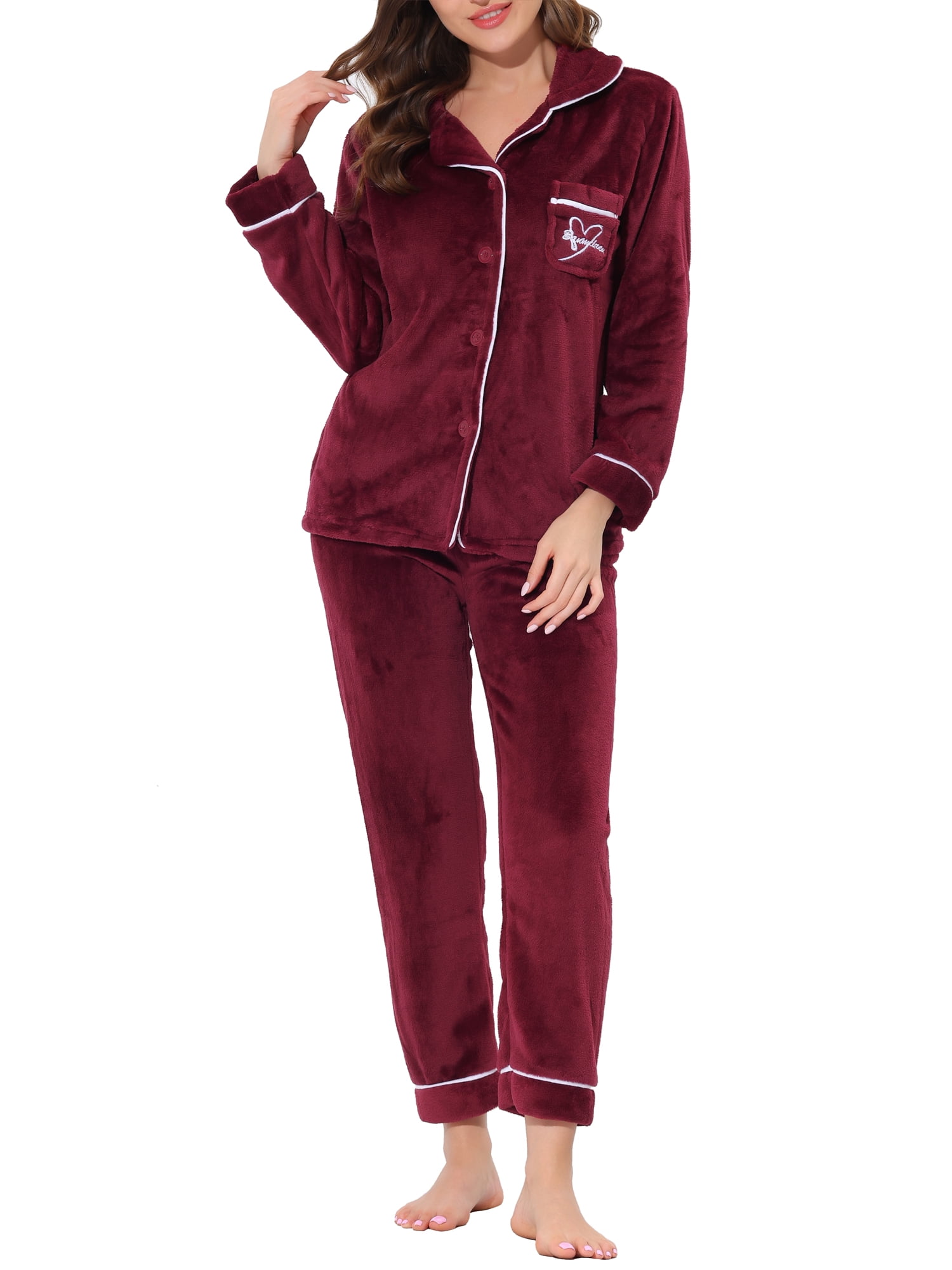 Unique Bargains Women’s Flannel Pajama Sleepwear Button Down Pj Lounge