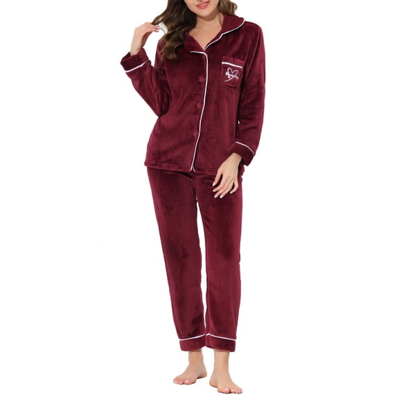 Unique Bargains Women’s Flannel Pajama Sleepwear Button Down Pj Lounge Sets