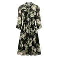 thumbnail image 1 of Unique Bargains Women's Floral Chiffon Half Sleeve Button Down Flare Dresses L Black, 1 of 6