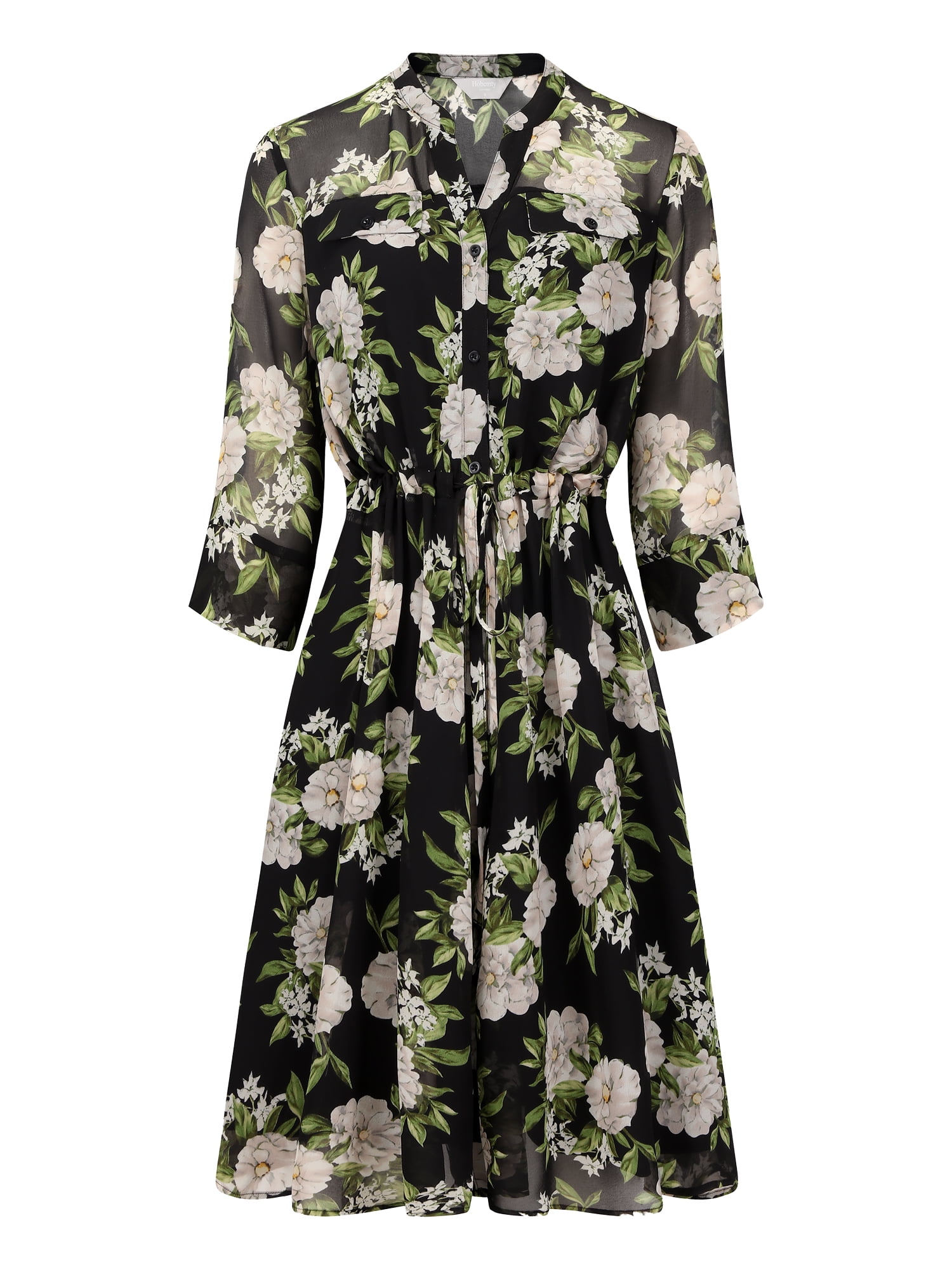 button down chiffon dress Women Citrus Citrus Flower Fields Chiffon Dress Blue Print / XL