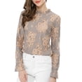 thumbnail image 1 of Unique Bargains Women's Floral Chroect Lace See Through Color Block Blouse, 1 of 8