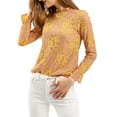thumbnail image 1 of Unique Bargains Women's Floral Chroect Lace See Through Color Block Blouse, 1 of 7