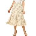 thumbnail image 1 of Unique Bargains Women's Floral Elastic Waist Chiffon Tiered A-Line Maxi Skirt L White A, 1 of 6