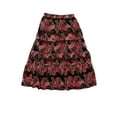 thumbnail image 1 of Unique Bargains Women's Floral Elastic Waist Chiffon Tiered A-Line Maxi Skirt M Black Pinks, 1 of 1