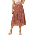 thumbnail image 1 of Unique Bargains Women's Floral Elastic Waist Chiffon Tiered A-Line Maxi Skirt XS Orange, 1 of 7