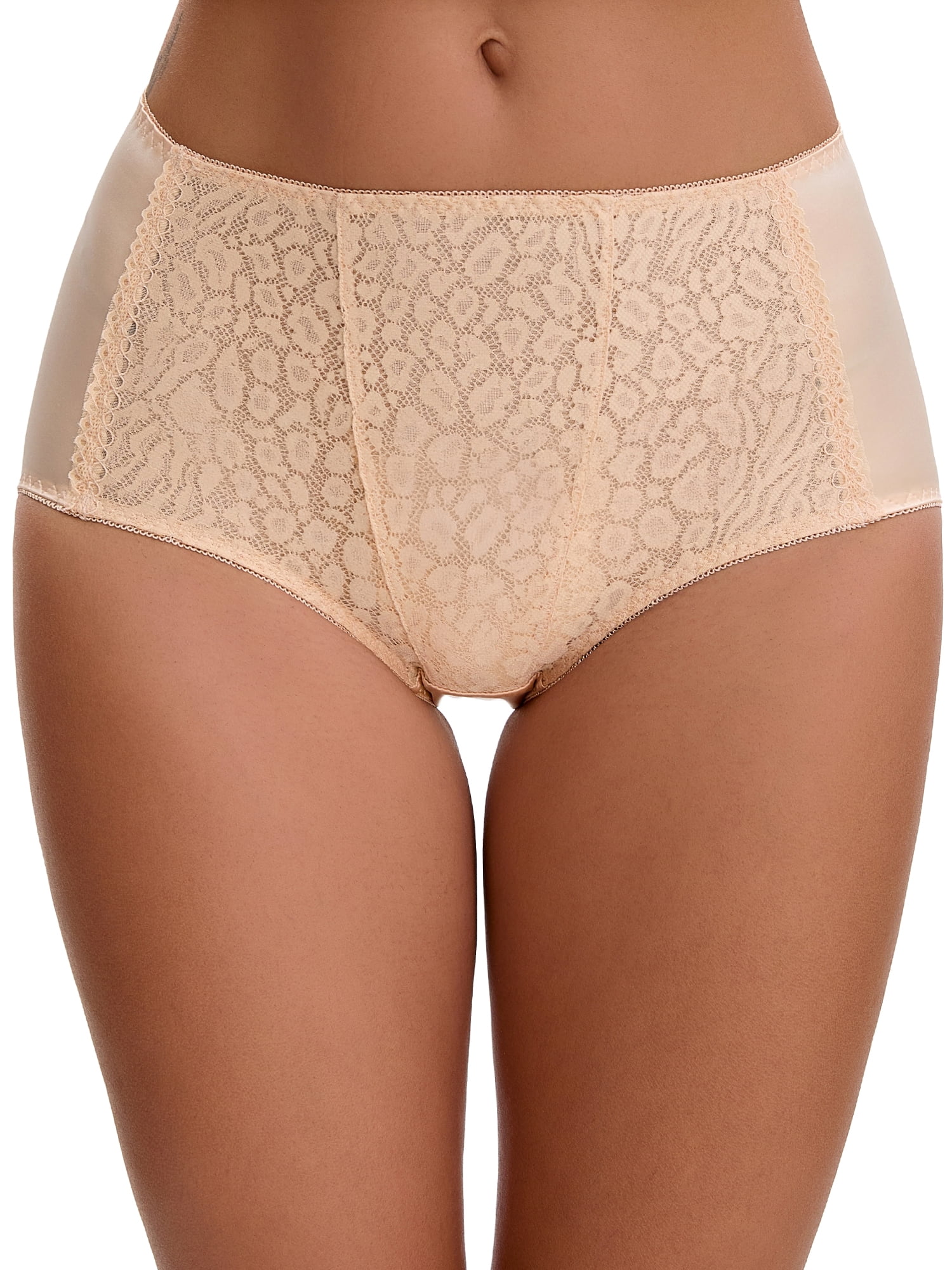 Unique Bargains Women's Floral Lace Breathable Mid Rise Underpants 2XL Beige