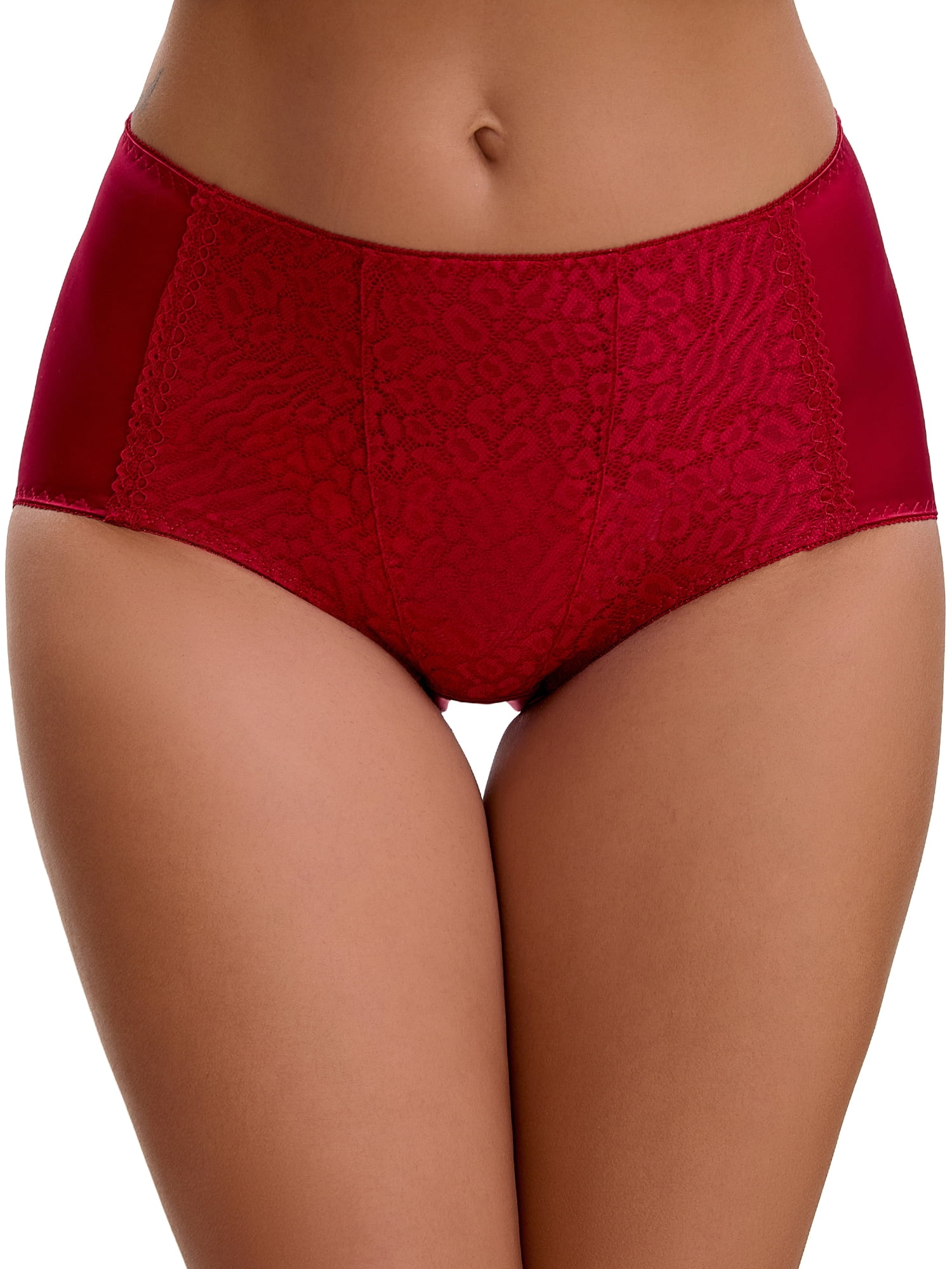 Unique Bargains Women's Floral Lace Breathable Mid Rise Underpants L Wine Red