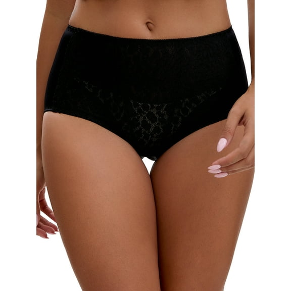 Unique Bargains Women's Floral Lace Breathable Mid Rise Underpants M Black