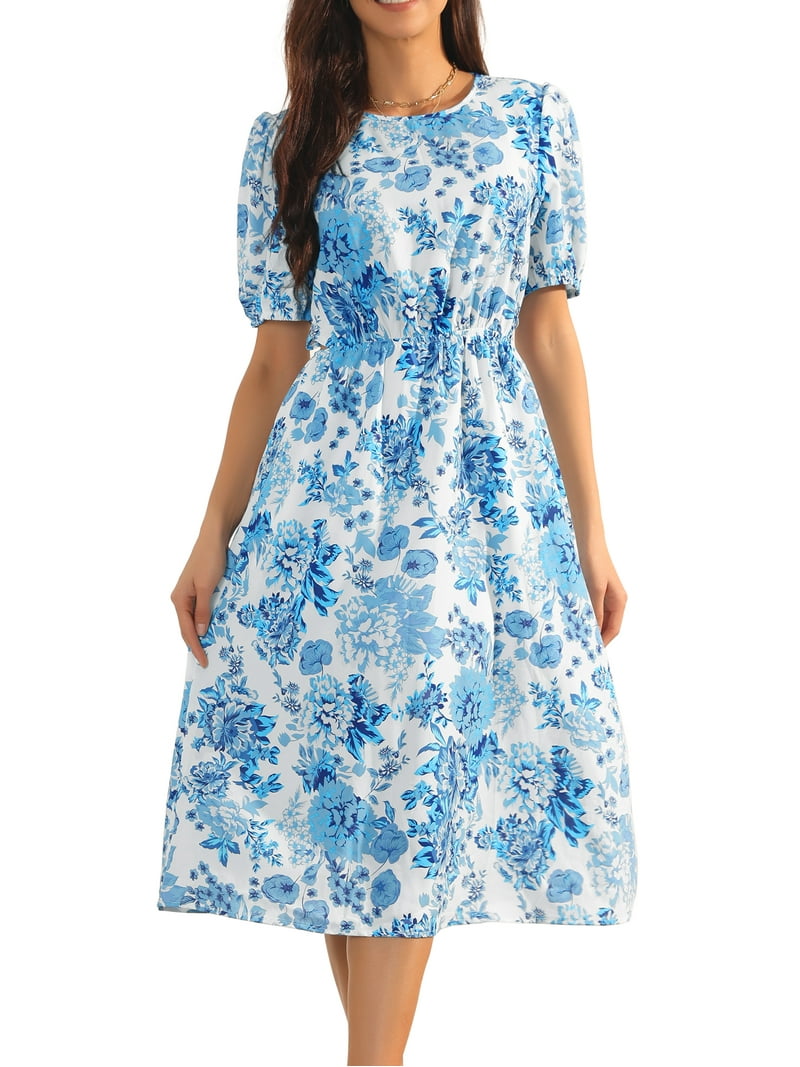 slim fit dress slacks Olivaceous-Blue Floral Midi Dress main image 0