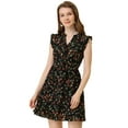thumbnail image 1 of Unique Bargains Women's Floral Ruffle V-Neck Cap Sleeve Casual Summer Dress S Black, 1 of 6