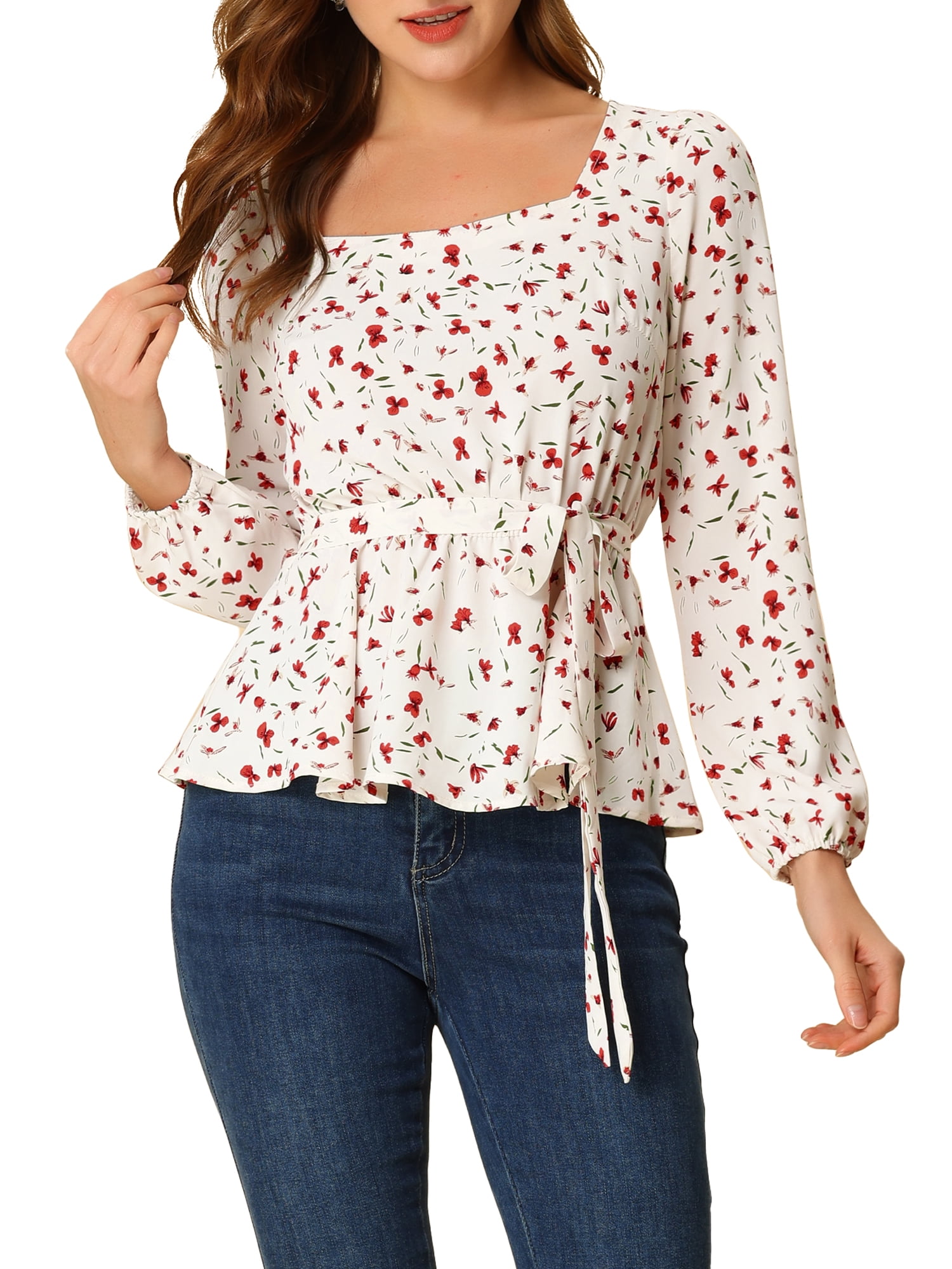White square neck peplum cheap top